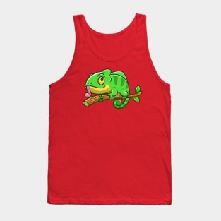 Cute Chameleon On The Tree Cartoon Tank Top